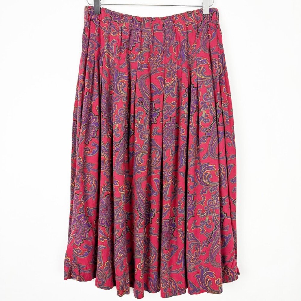 Vintage Marisa Christina Midi Skirt Women's Size XL Red Purple Paisley Print